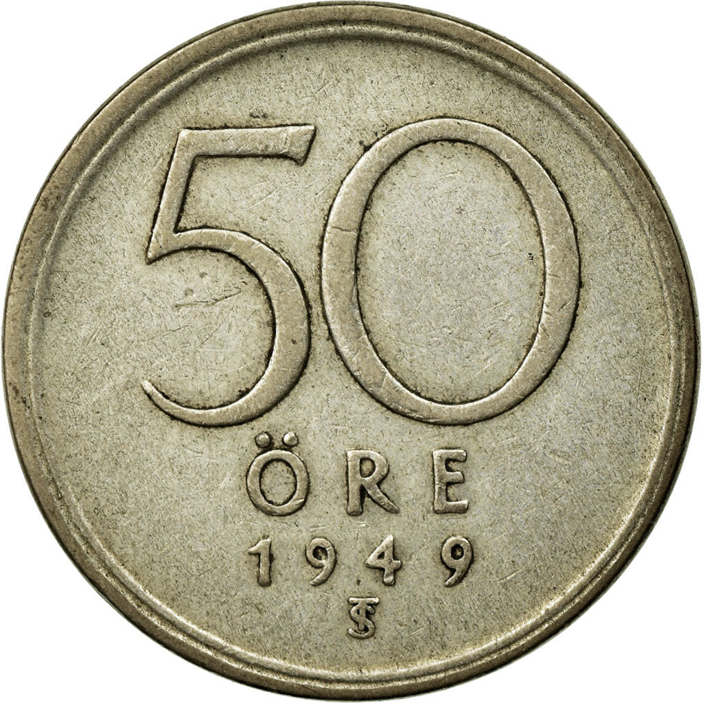 Coin, Sweden, Gustaf V, 50 Öre, 1949, VF(30-35), Silver, KM:817
