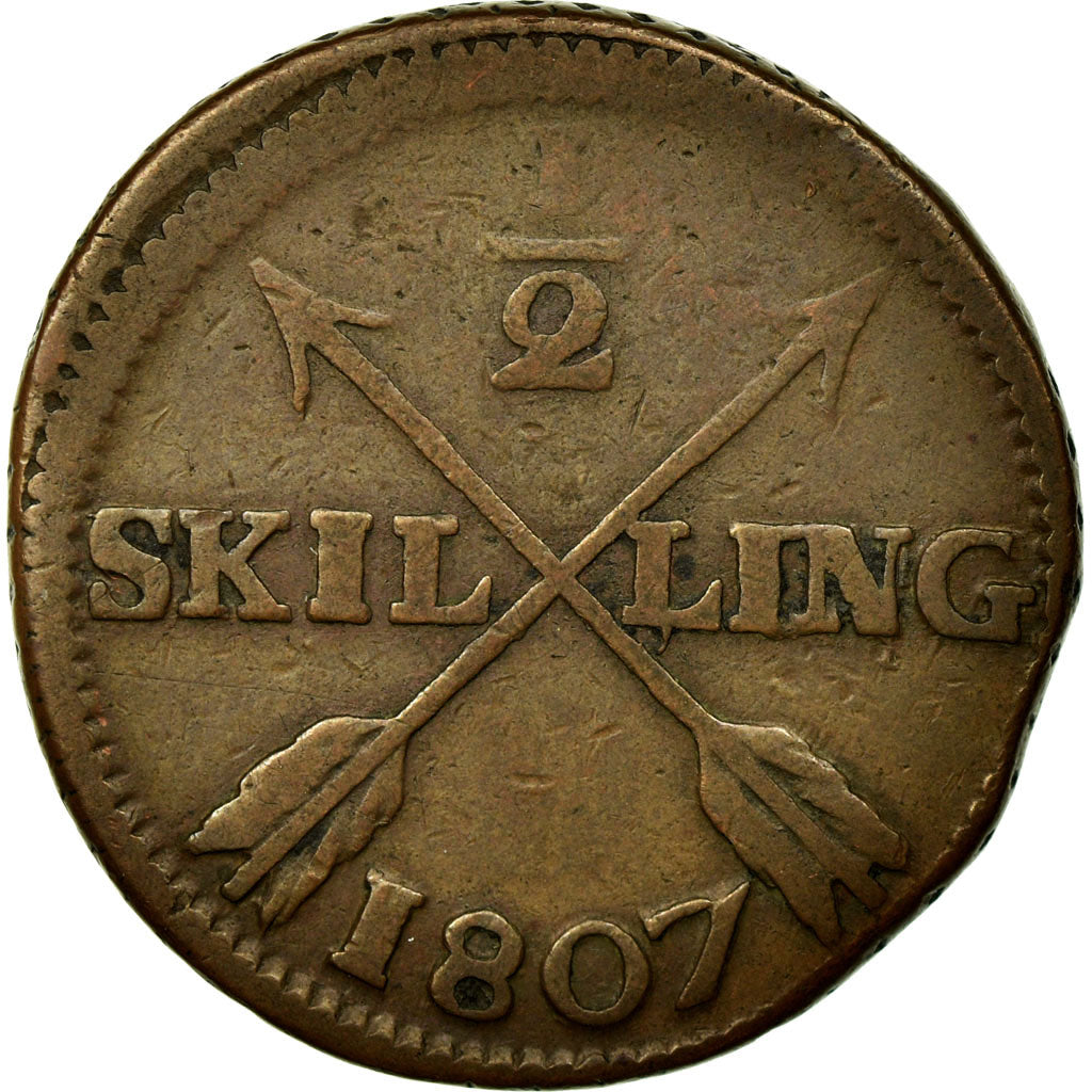 Coin, Sweden, Gustaf IV Adolf, 1/2 Skilling, 1807, VF(30-35), Copper, KM:565