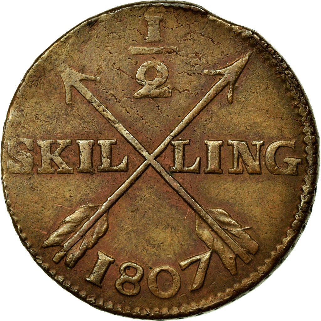 Monnaie, Suède, Gustaf IV Adolf, 1/2 Skilling, 1807, TB+, Cuivre, KM:565
