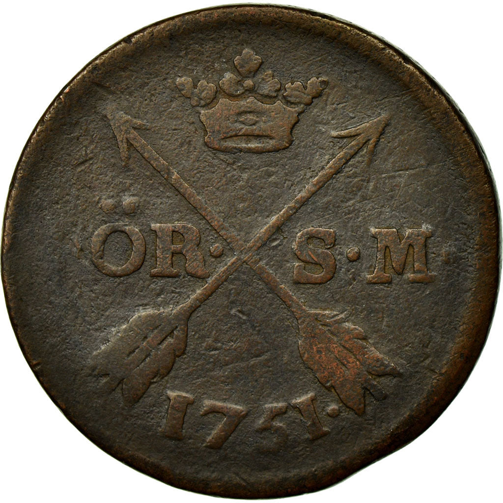 Coin, Sweden, Adolf Frederick, Ore, S.M., 1751, EF(40-45), Copper, KM:460