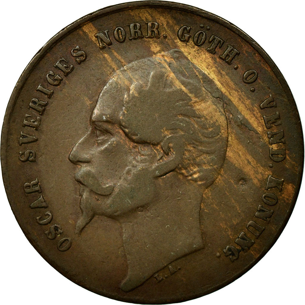 Coin, Sweden, Oscar I, 2 Öre, 1858, VF(30-35), Bronze, KM:688
