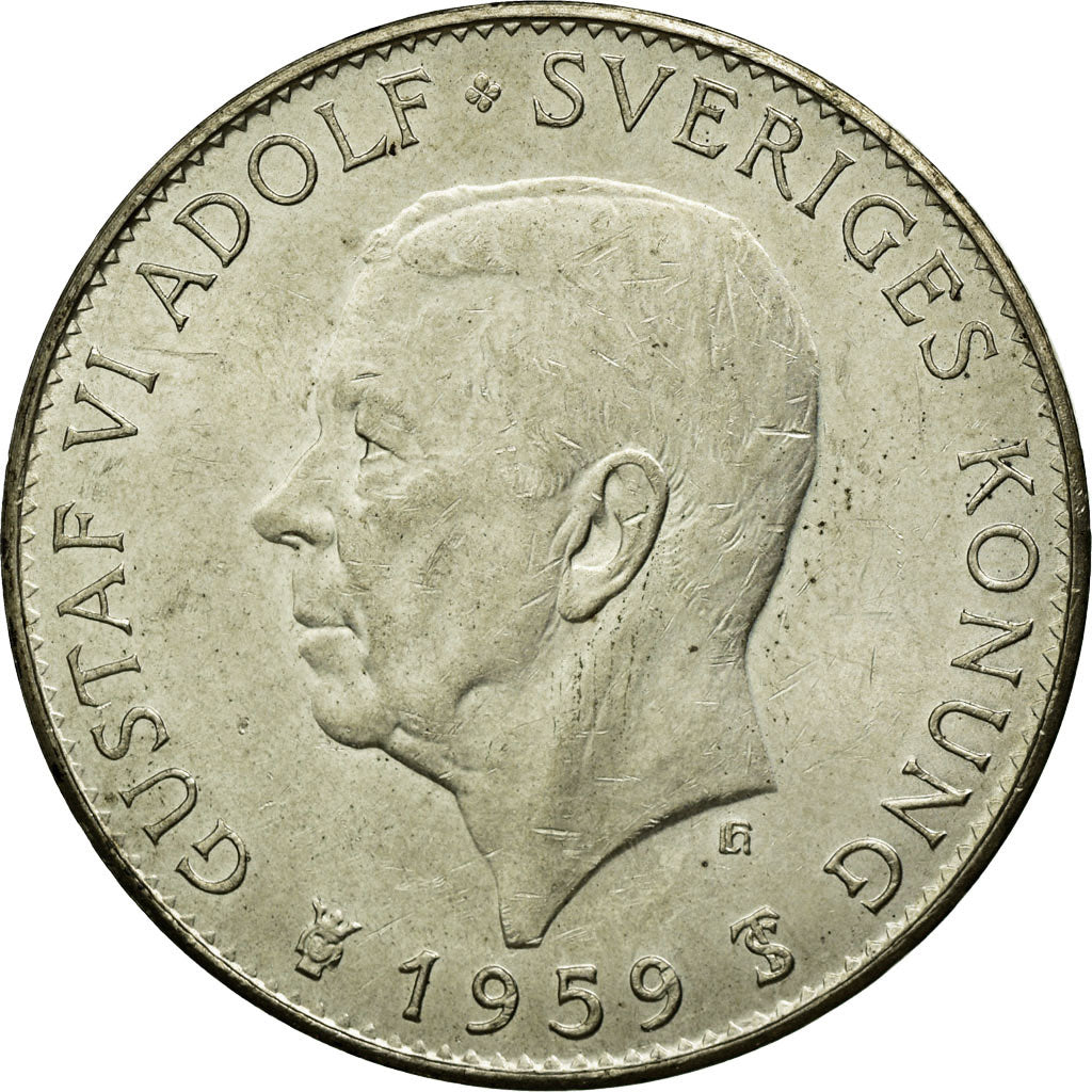 Coin, Sweden, Gustaf VI, 5 Kronor, 1959, EF(40-45), Silver, KM:830