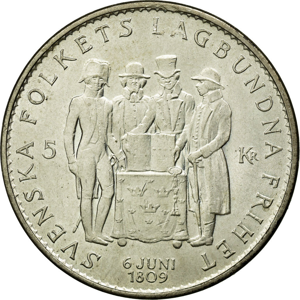 Coin, Sweden, Gustaf VI, 5 Kronor, 1959, EF(40-45), Silver, KM:830