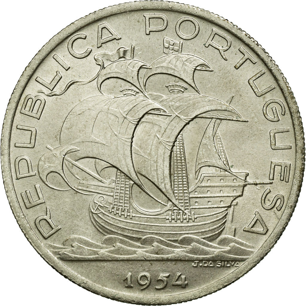 Coin, Portugal, 10 Escudos, 1954, AU(55-58), Silver, KM:586
