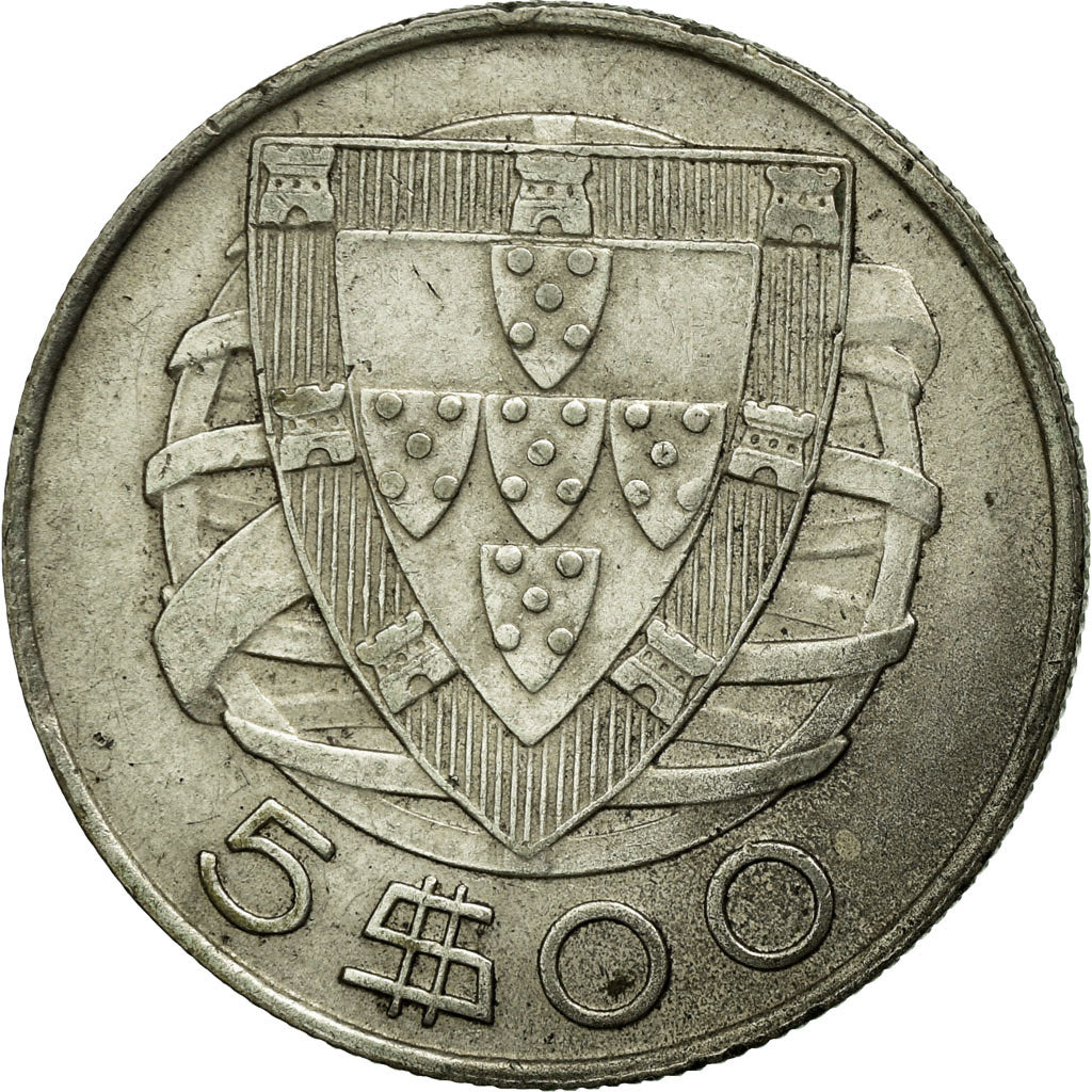 Coin, Portugal, 5 Escudos, 1951, VF(30-35), Silver, KM:581