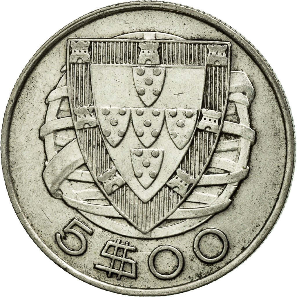 Coin, Portugal, 5 Escudos, 1951, EF(40-45), Silver, KM:581