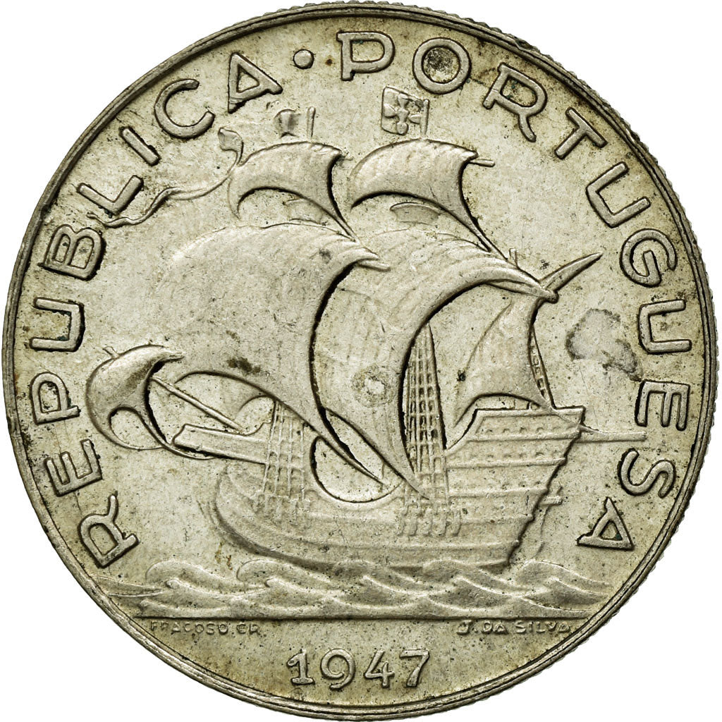 Coin, Portugal, 5 Escudos, 1947, EF(40-45), Silver, KM:581