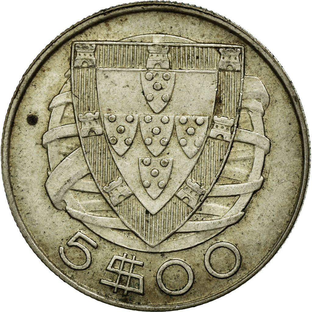Coin, Portugal, 5 Escudos, 1947, EF(40-45), Silver, KM:581