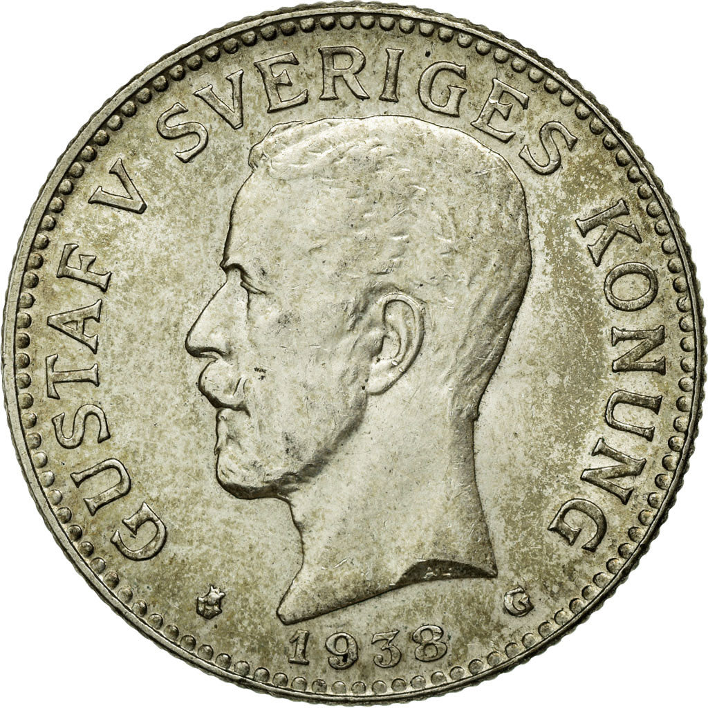 Coin, Sweden, Gustaf V, 2 Kronor, 1938, EF(40-45), Silver, KM:787