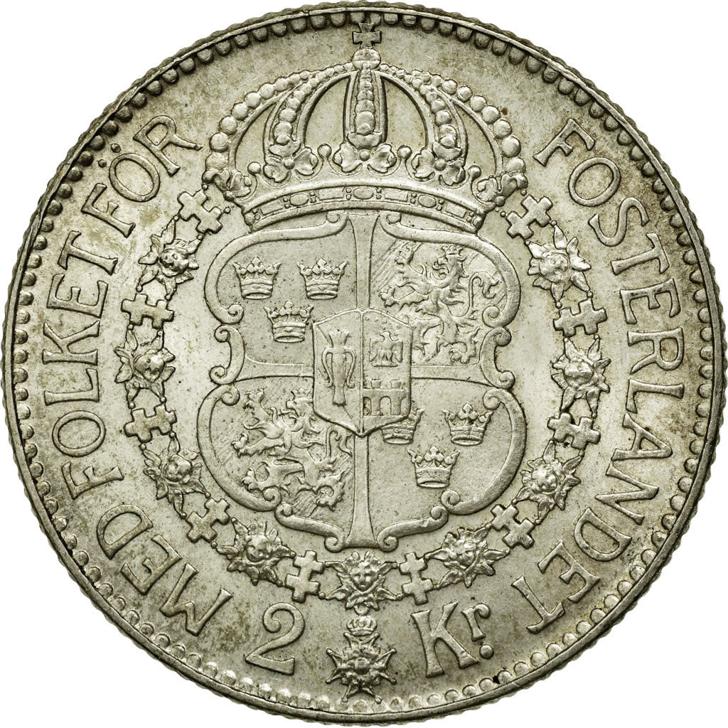 Coin, Sweden, Gustaf V, 2 Kronor, 1938, EF(40-45), Silver, KM:787