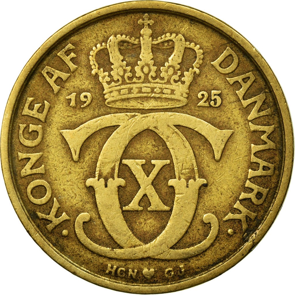 Munten, Denemarken, Christian X, Krone, 1925, Copenhagen, FR+, Aluminum-Bronze