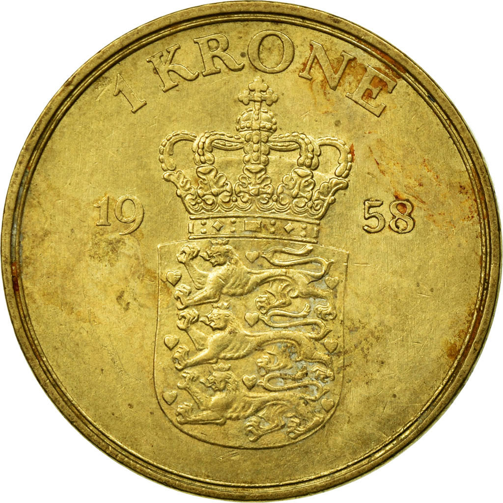 Coin, Denmark, Frederik IX, Krone, 1958, Copenhagen, VF(30-35), Aluminum-Bronze