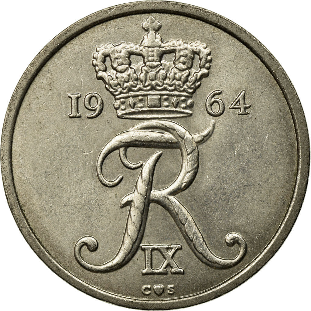 Moneta, Danimarca, Frederik IX, 25 Öre, 1964, Copenhagen, BB, Rame-nichel