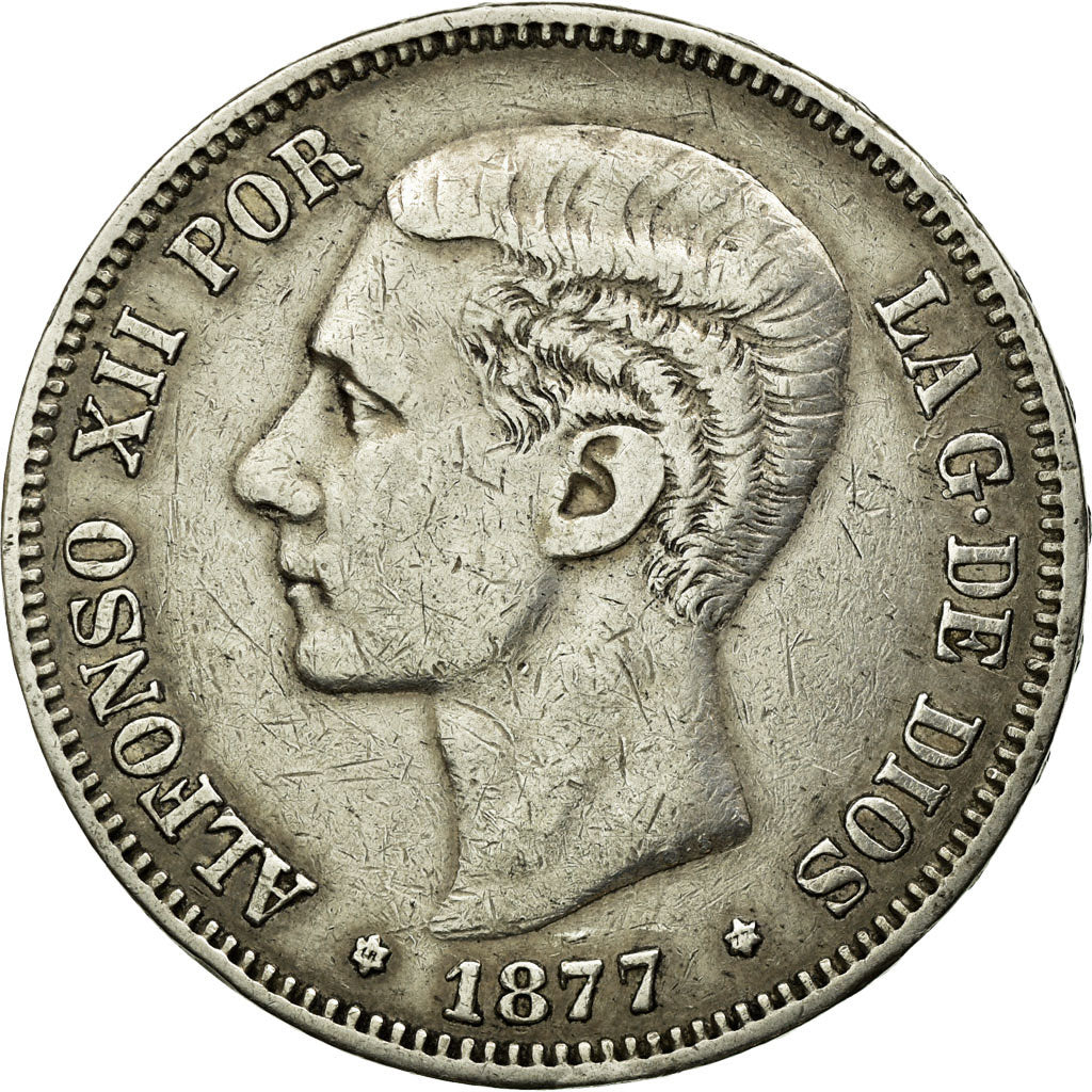 Coin, Spain, Alfonso XII, 5 Pesetas, 1877, Madrid, EF(40-45), Silver, KM:676