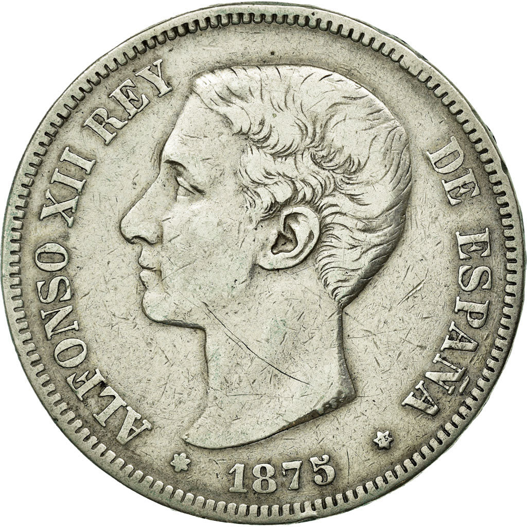 Coin, Spain, Alfonso XII, 5 Pesetas, 1875, Madrid, EF(40-45), Silver, KM:671