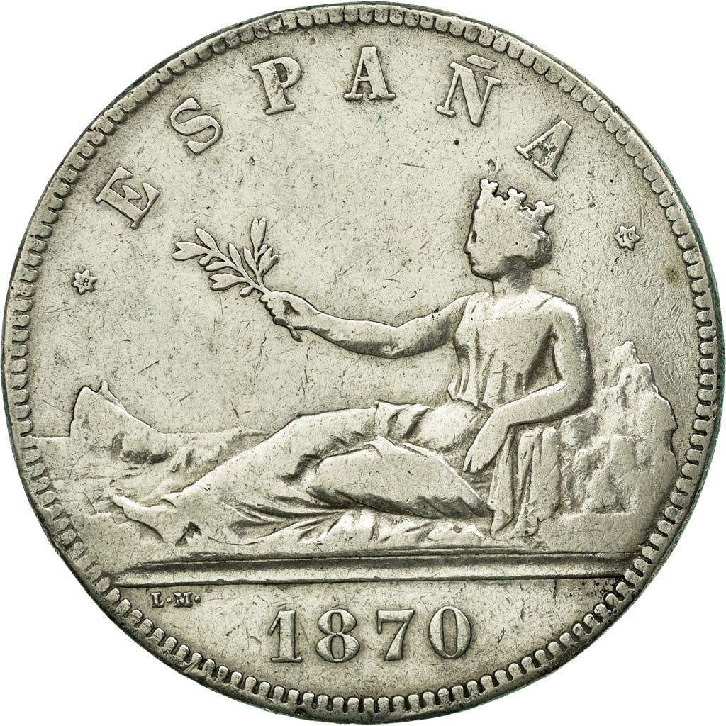 Coin, Spain, Provisional Government, 5 Pesetas, 1870, Madrid, VF(30-35), Silver