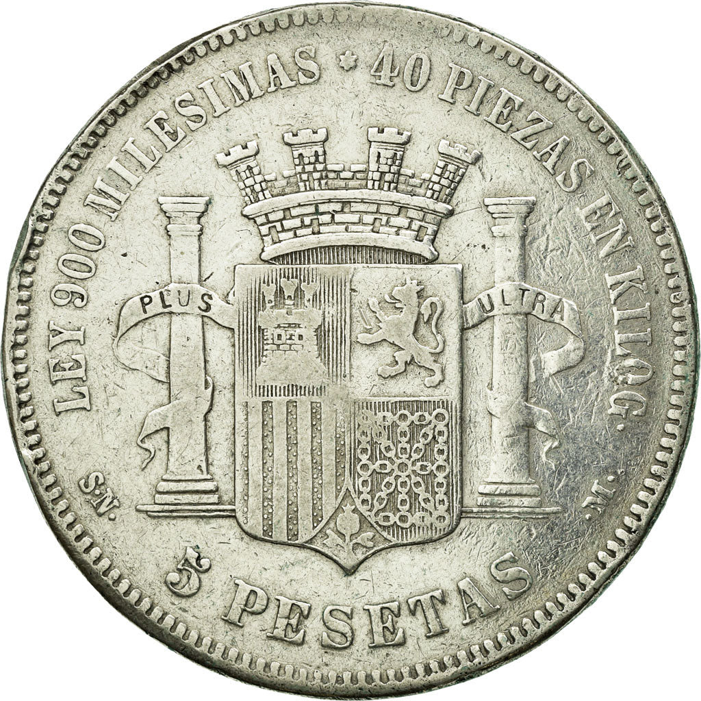 Coin, Spain, Provisional Government, 5 Pesetas, 1870, Madrid, VF(30-35), Silver