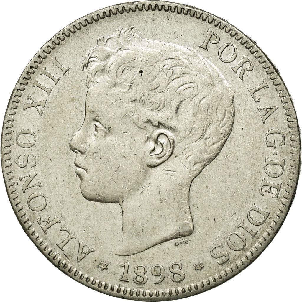 Moneta, Spagna, Alfonso XIII, 5 Pesetas, 1898, Madrid, BB, Argento, KM:707