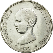 Coin, Spain, Alfonso XIII, 5 Pesetas, 1891, Madrid, EF(40-45), Silver, KM:689