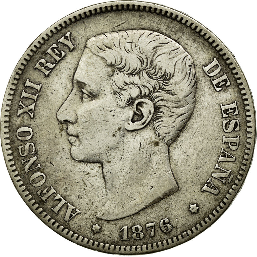 Coin, Spain, Alfonso XII, 5 Pesetas, 1876, Madrid, VF(30-35), Silver, KM:671