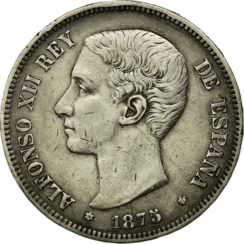 Coin, Spain, Alfonso XII, 5 Pesetas, 1875, Madrid, EF(40-45), Silver, KM:671
