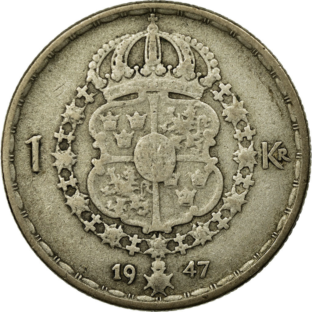 Coin, Sweden, Gustaf V, Krona, 1947, VF(30-35), Silver, KM:814