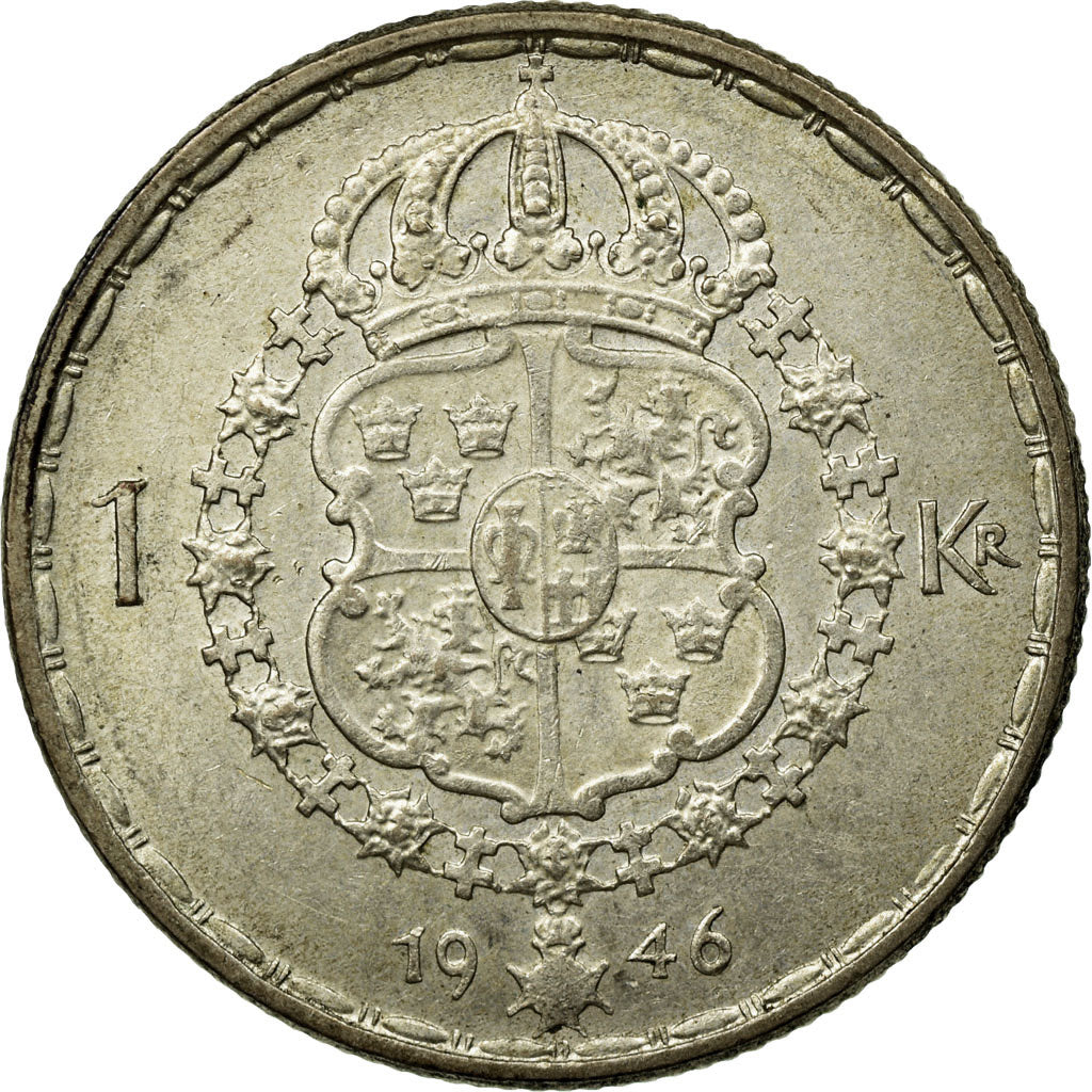 Coin, Sweden, Gustaf V, Krona, 1946, EF(40-45), Silver, KM:814