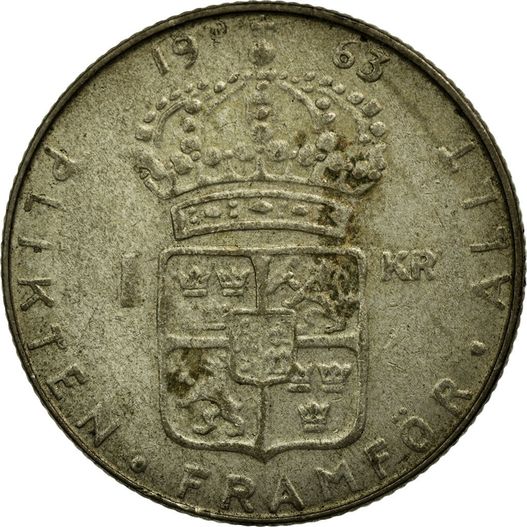 Coin, Sweden, Gustaf VI, Krona, 1963, VF(30-35), Silver, KM:826
