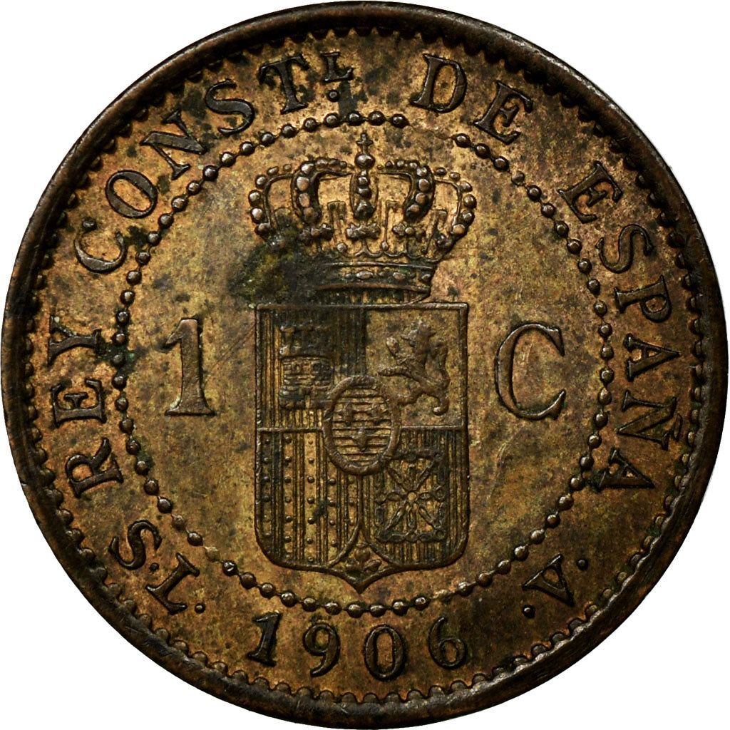 Coin, Spain, Alfonso XIII, Centimo, 1906, Madrid, EF(40-45), Bronze, KM:726