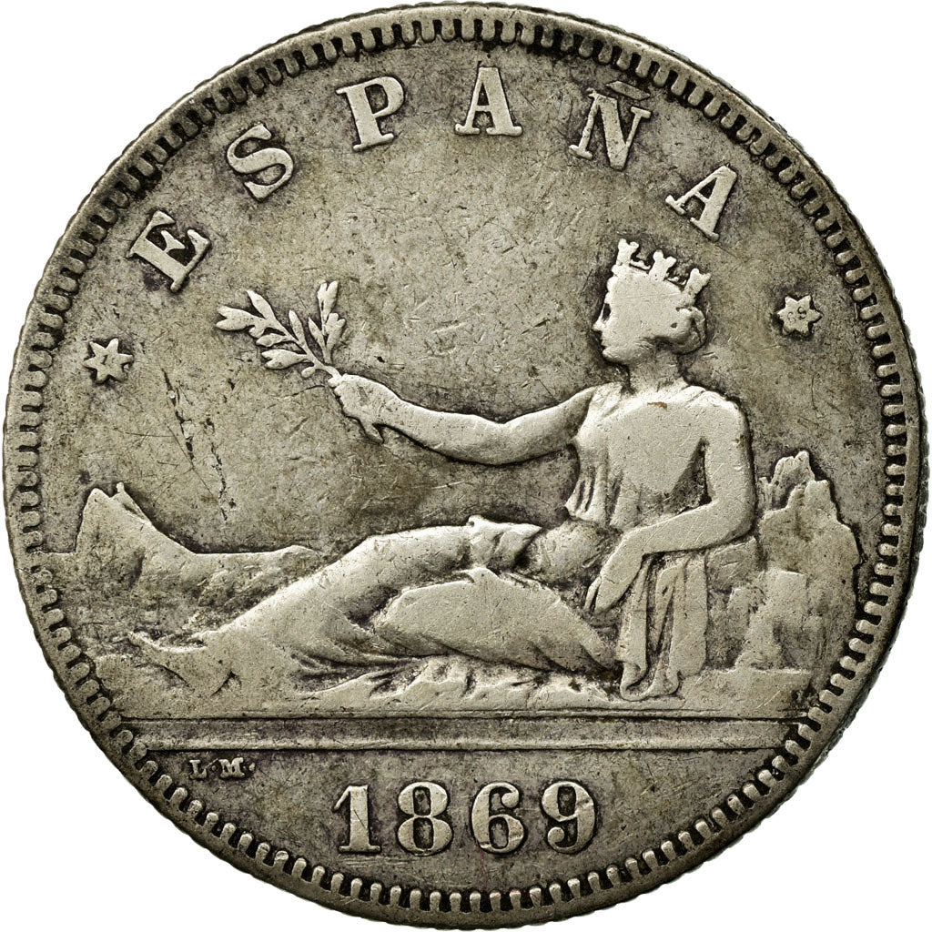 Coin, Spain, Provisional Government, 2 Pesetas, 1869, Madrid, EF(40-45), Silver