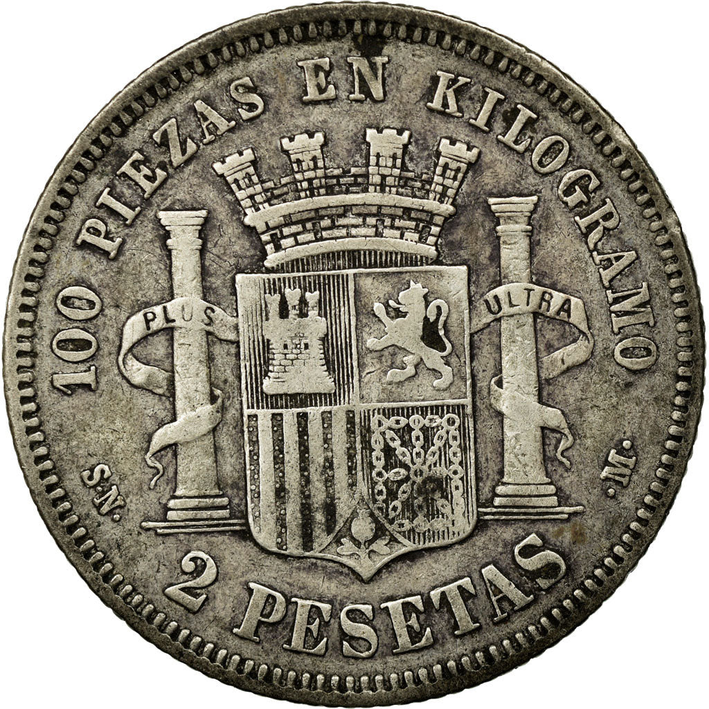 Coin, Spain, Provisional Government, 2 Pesetas, 1869, Madrid, EF(40-45), Silver