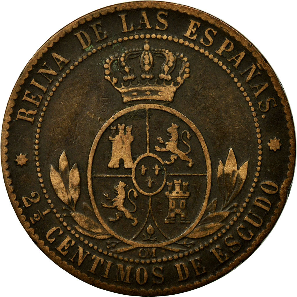 Coin, Spain, Isabel II, 2-1/2 Centimos, 1868, Madrid, VF(30-35), Copper