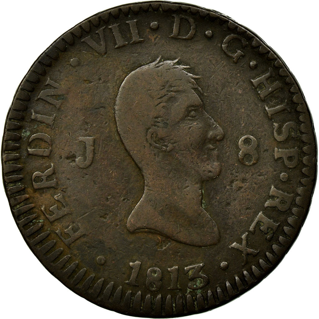 Moneda, España, Ferdinand VII, 8 Maravedis, 1813, Jubia, BC+, Cobre, KM:461