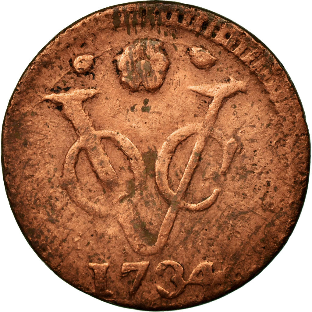 Moeda, Índias Orientais Neerlandesas, Duit, 1734, Dordrecht, VF(20-25), Cobre
