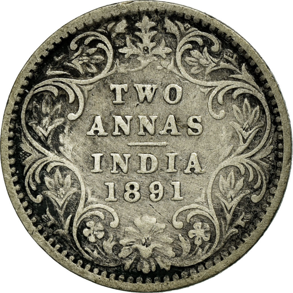 Coin, INDIA-BRITISH, Victoria, 2 Annas, 1891, EF(40-45), Silver, KM:488