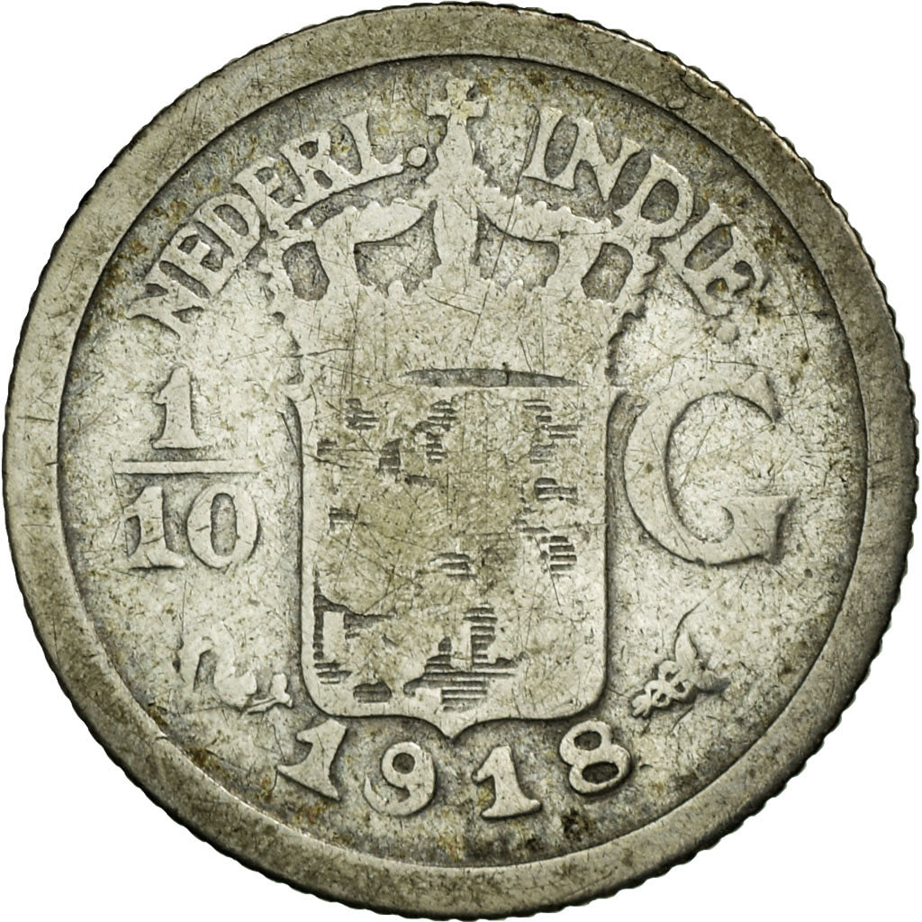 Moneda, INDIAS ORIENTALES HOLANDESAS, Wilhelmina I, 1/10 Gulden, 1918, Utrecht