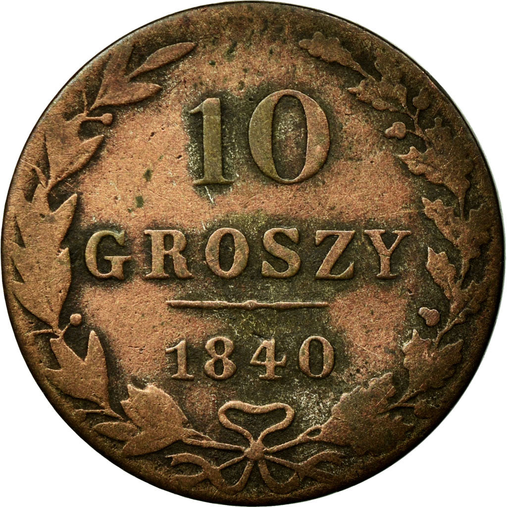 Monnaie, Pologne, Nicholas I, 10 Groszy, 1840, Moneta Wschovensis, TB, Argent