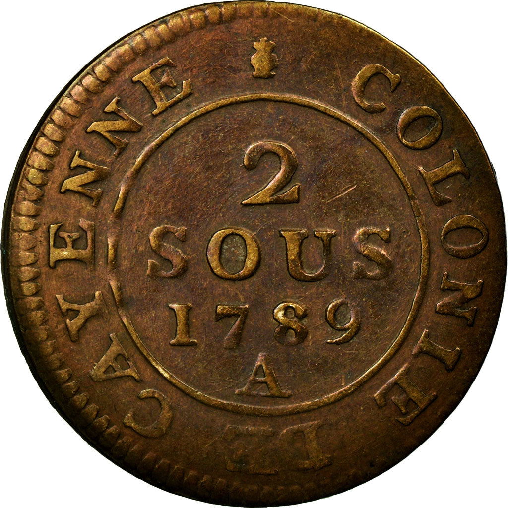 Coin, Guyana, 2 Sous, 1789, Paris, EF(40-45), Bronze, KM:1