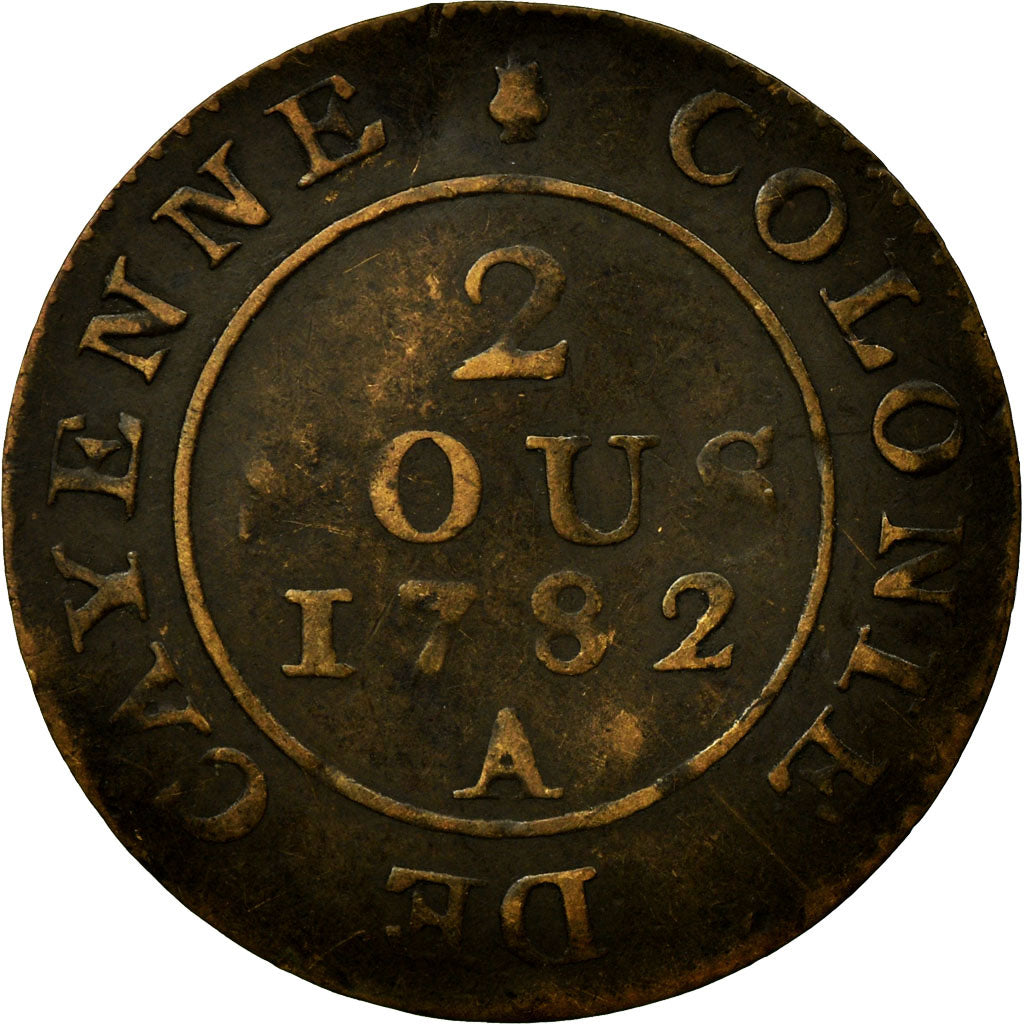 Coin, FRENCH GUIANA, 2 Sous, 1782, Paris, VF(30-35), Billon, KM:1