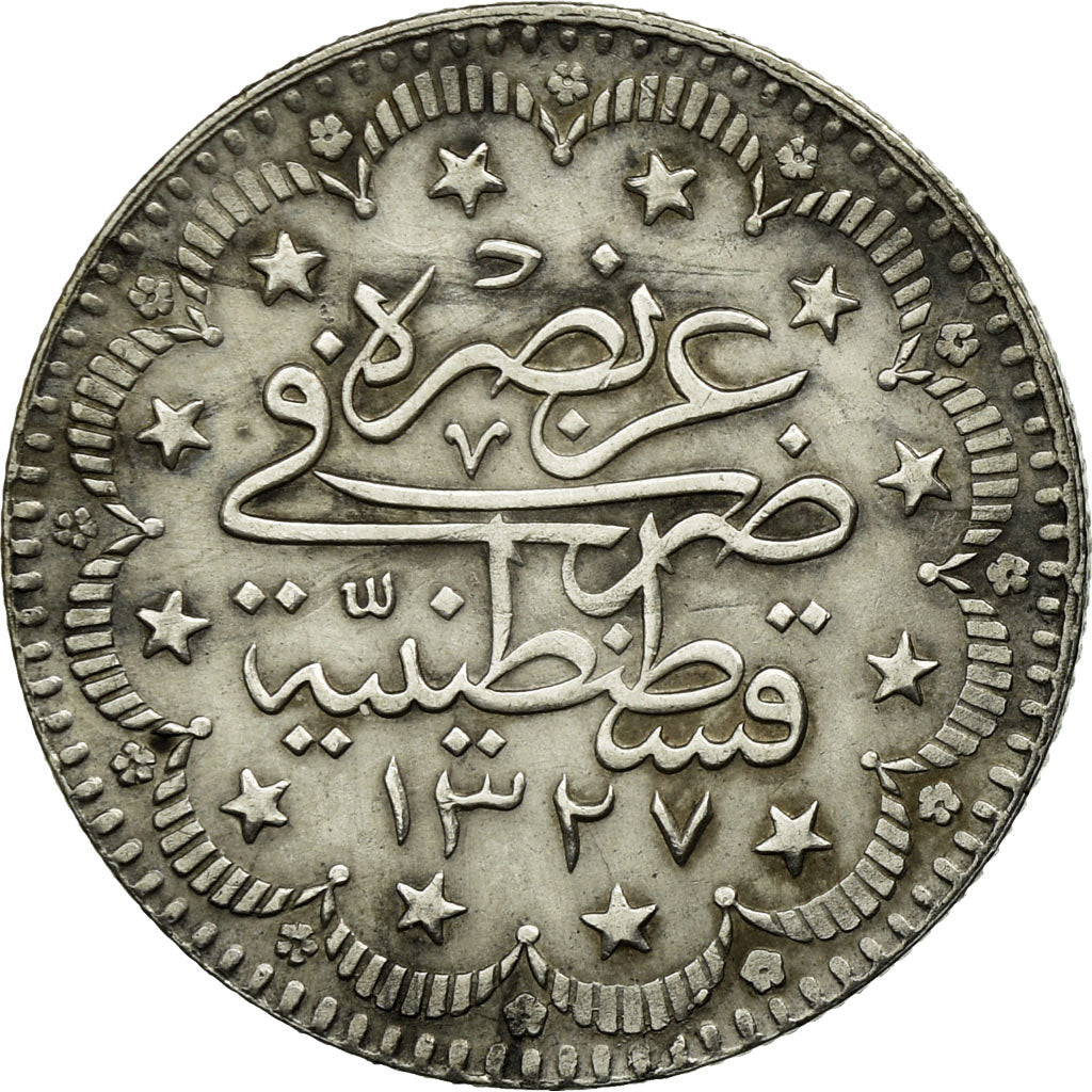 Coin, Turkey, Muhammad V, 5 Kurush, 1914/AH1327/6, Qustantiniyah, EF(40-45)