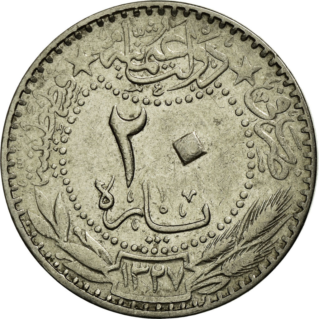 Coin, Turkey, Muhammad V, 20 Para, 1914/AH1327/6, Qustantiniyah, EF(40-45)