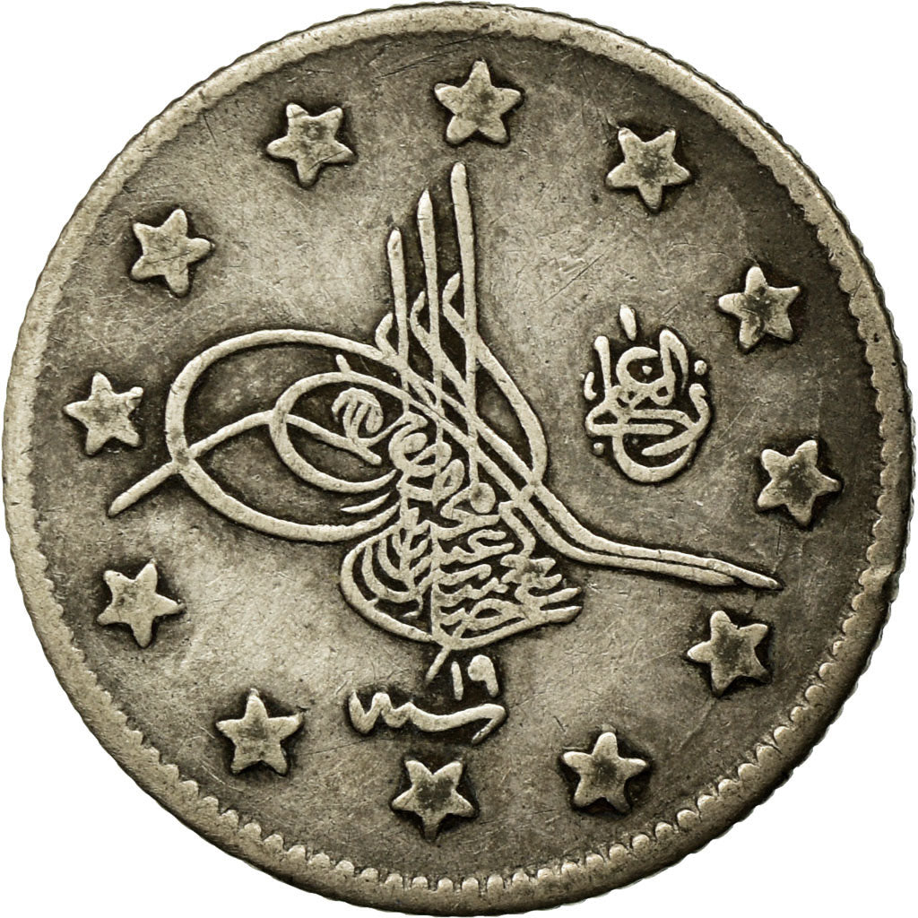 Coin, Turkey, Abdul Hamid II, 2 Kurush, 1893/AH1293/19, Qustantiniyah