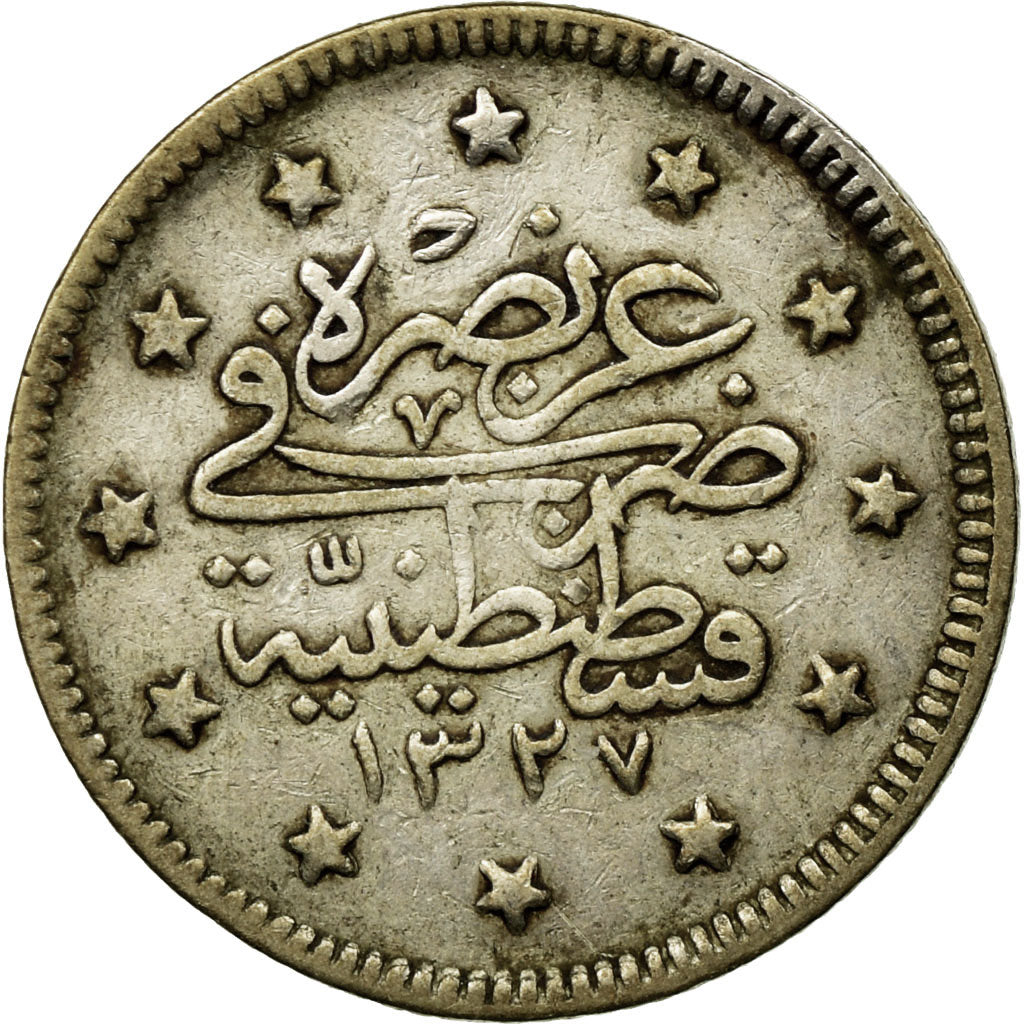 Coin, Turkey, Muhammad V, 2 Kurush, 1912/AH1327/4, Qustantiniyah, EF(40-45)