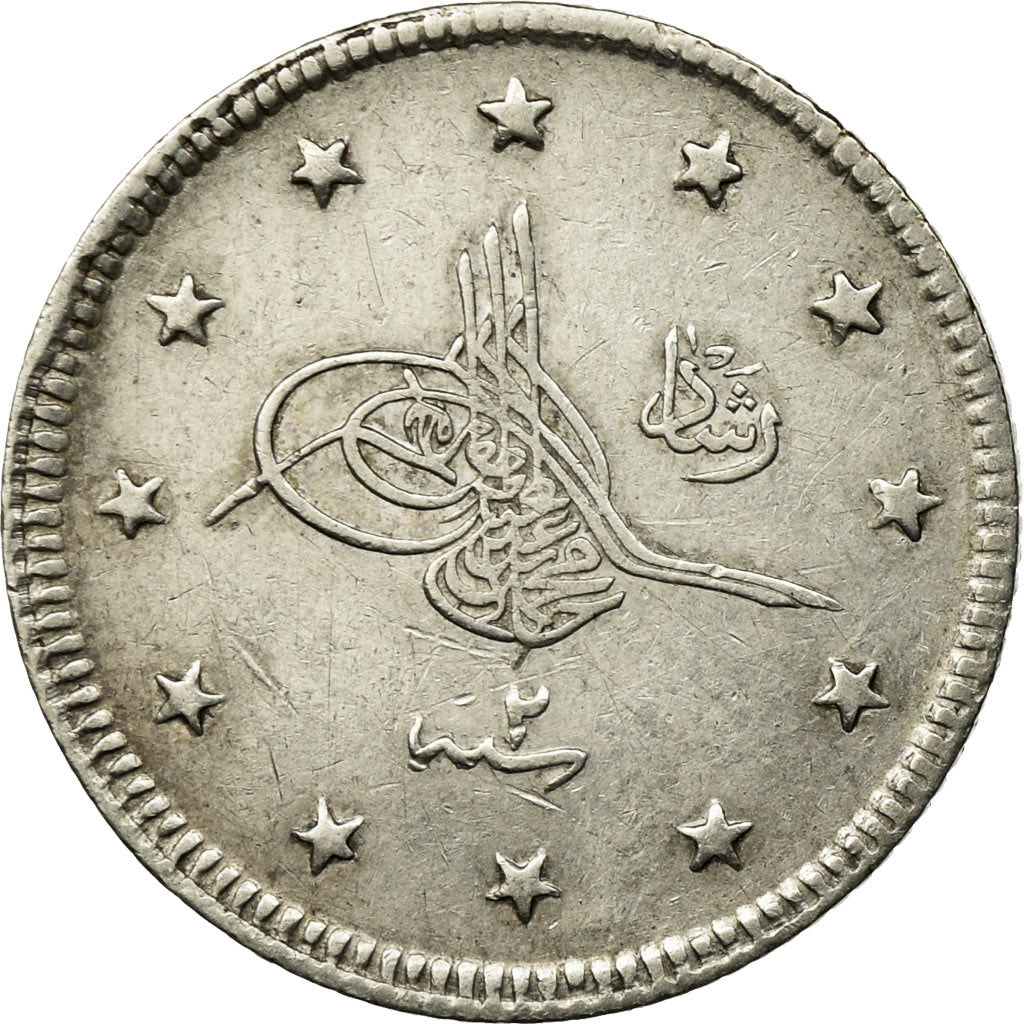 Coin, Turkey, Muhammad V, 2 Kurush, 1910 (AH 1327/2), Qustantiniyah, EF(40-45)
