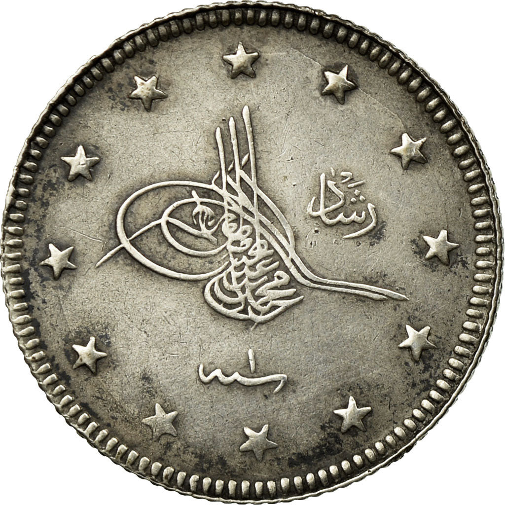 Coin, Turkey, Muhammad V, 2 Kurush, 1909 (AH 1327/1), Qustantiniyah, EF(40-45)