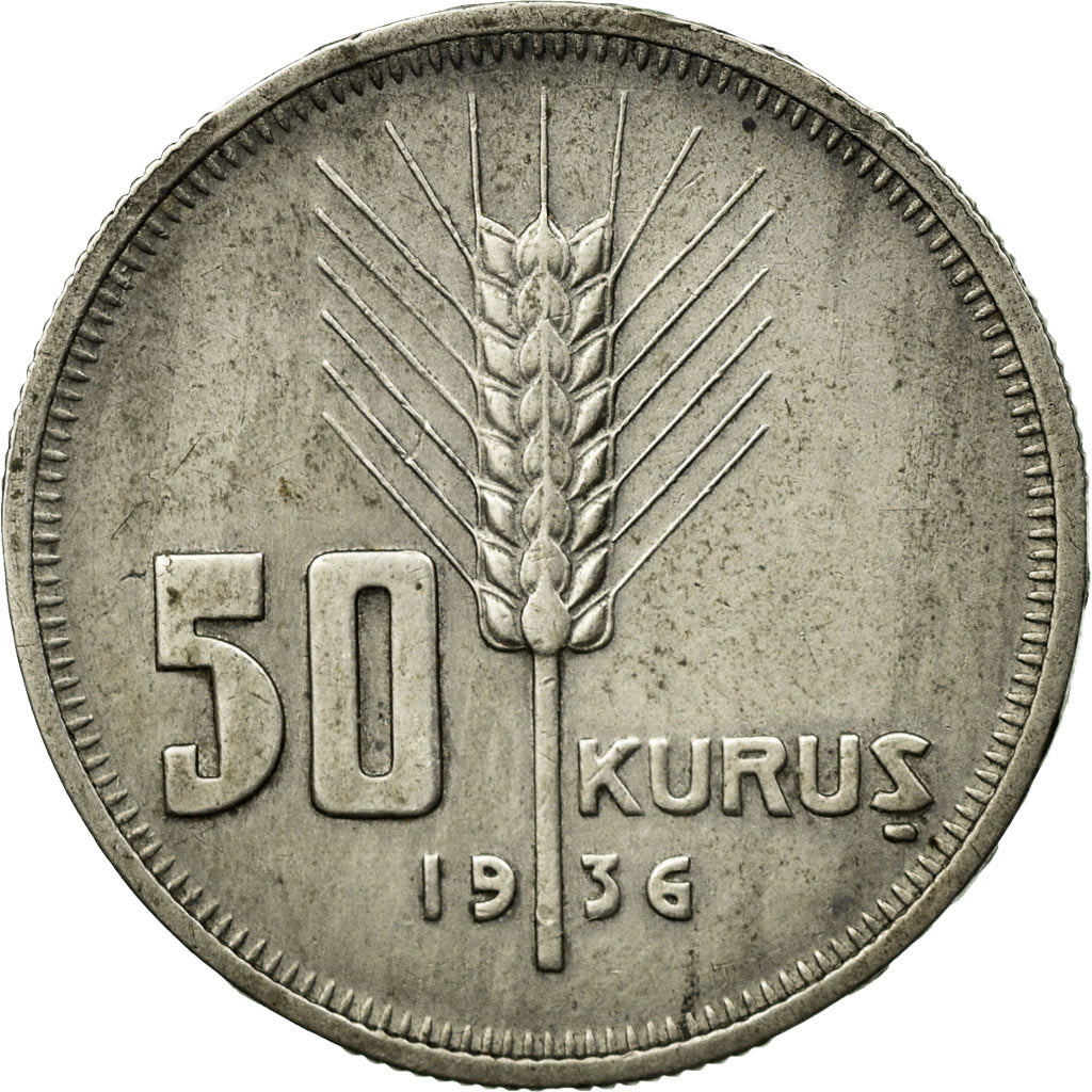Coin, Turkey, 50 Kurus, 1936, EF(40-45), Silver, KM:865