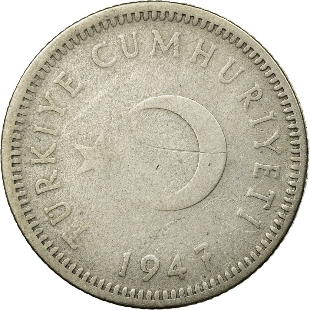 Moneda, Turquía, 50 Kurus, 1947, MBC, Plata, KM:882