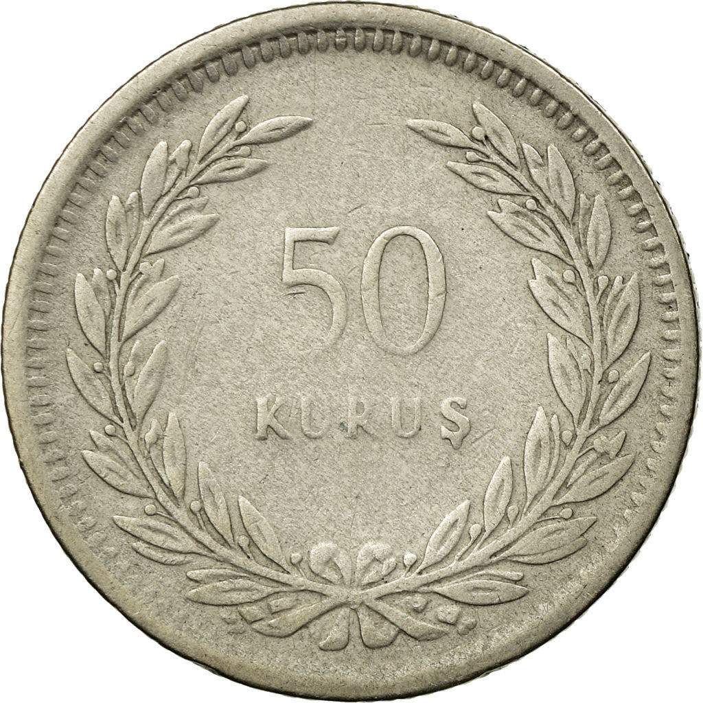 Moneda, Turquía, 50 Kurus, 1947, MBC, Plata, KM:882