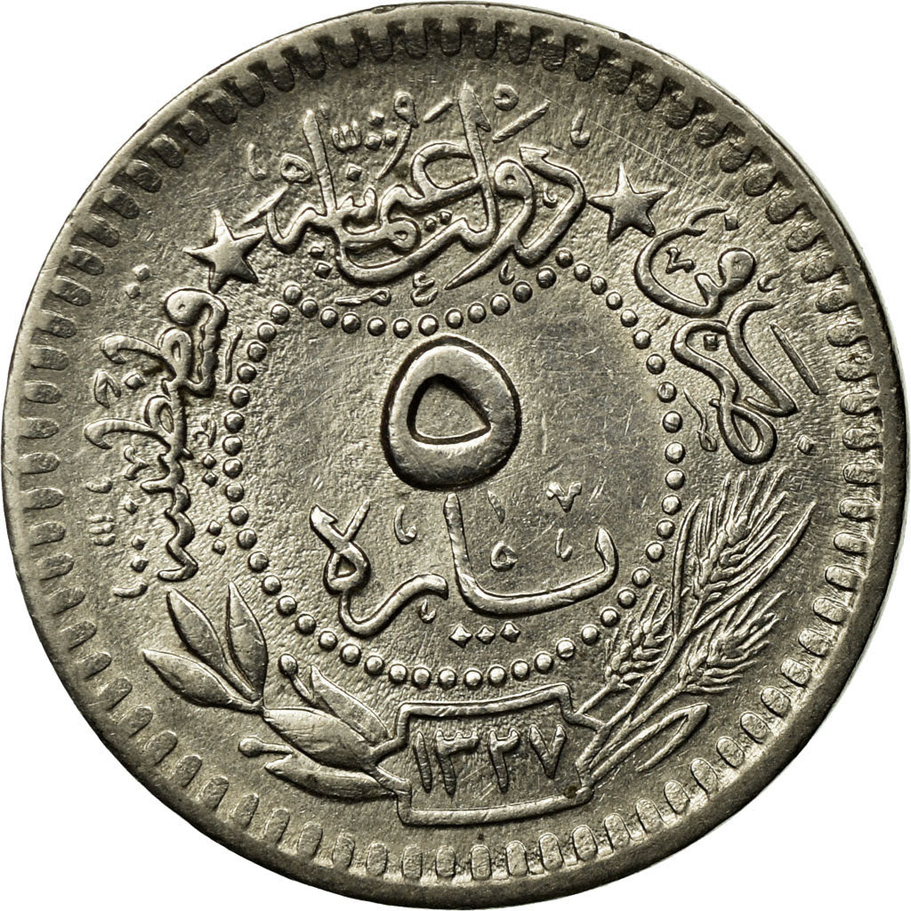 Coin, Turkey, Muhammad V, 5 Para, 1914, Qustantiniyah, EF(40-45), Nickel, KM:759