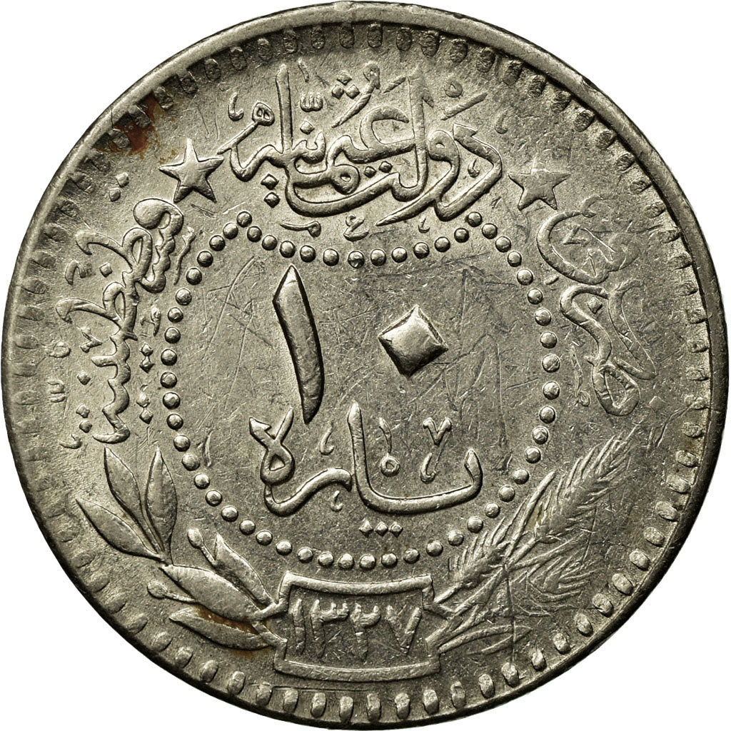 Coin, Turkey, Muhammad V, 10 Para, 1913, Qustantiniyah, EF(40-45), Nickel